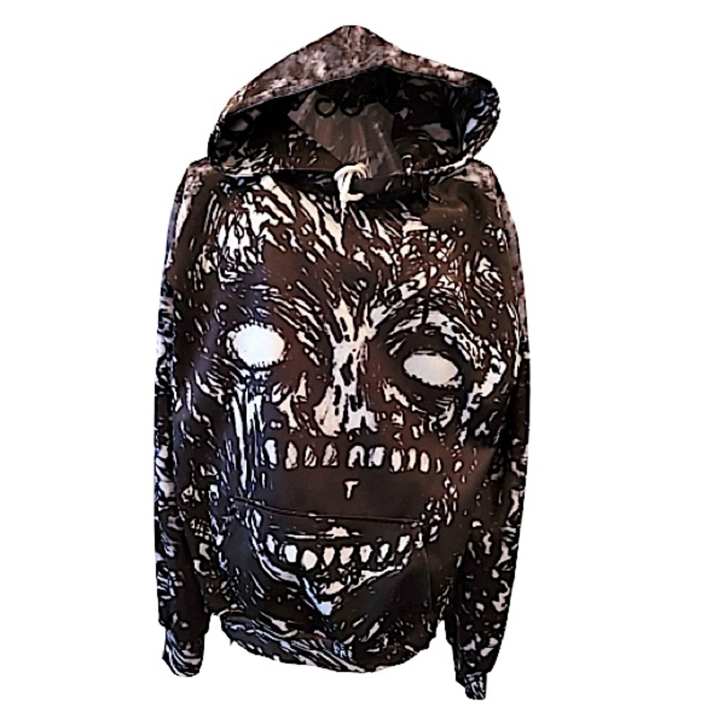 Halloween Black White Scary Monster Face Graphic Hoodie John Hancock Sweatshirt